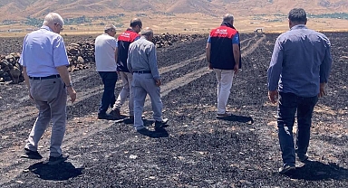 Elazığ’da küle dönen 70 dönümlük ekili alanda hasar tespit çalışmaları